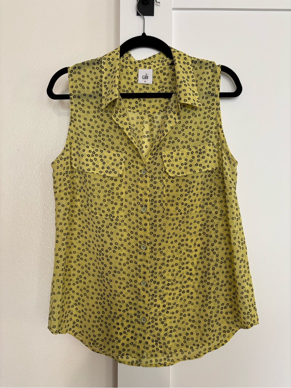 CAbi Yellow Floral Sleeveless Button-Down Shirt